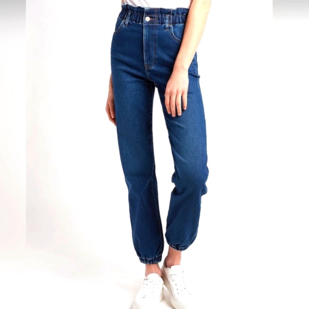 Dark Blue Denim Super High Rise Joggers